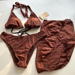 Samiol Women’s Medium brown metallic bikini three piece set Swimwear